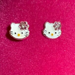 Adorable 925 Silver Hello Kitty White and Pink Earrings